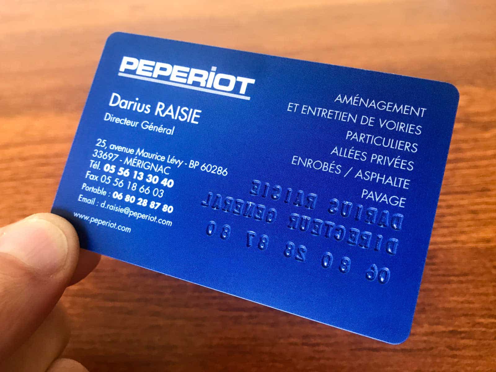 PEPERIOT carte PVC type carte bancaire vue de dos